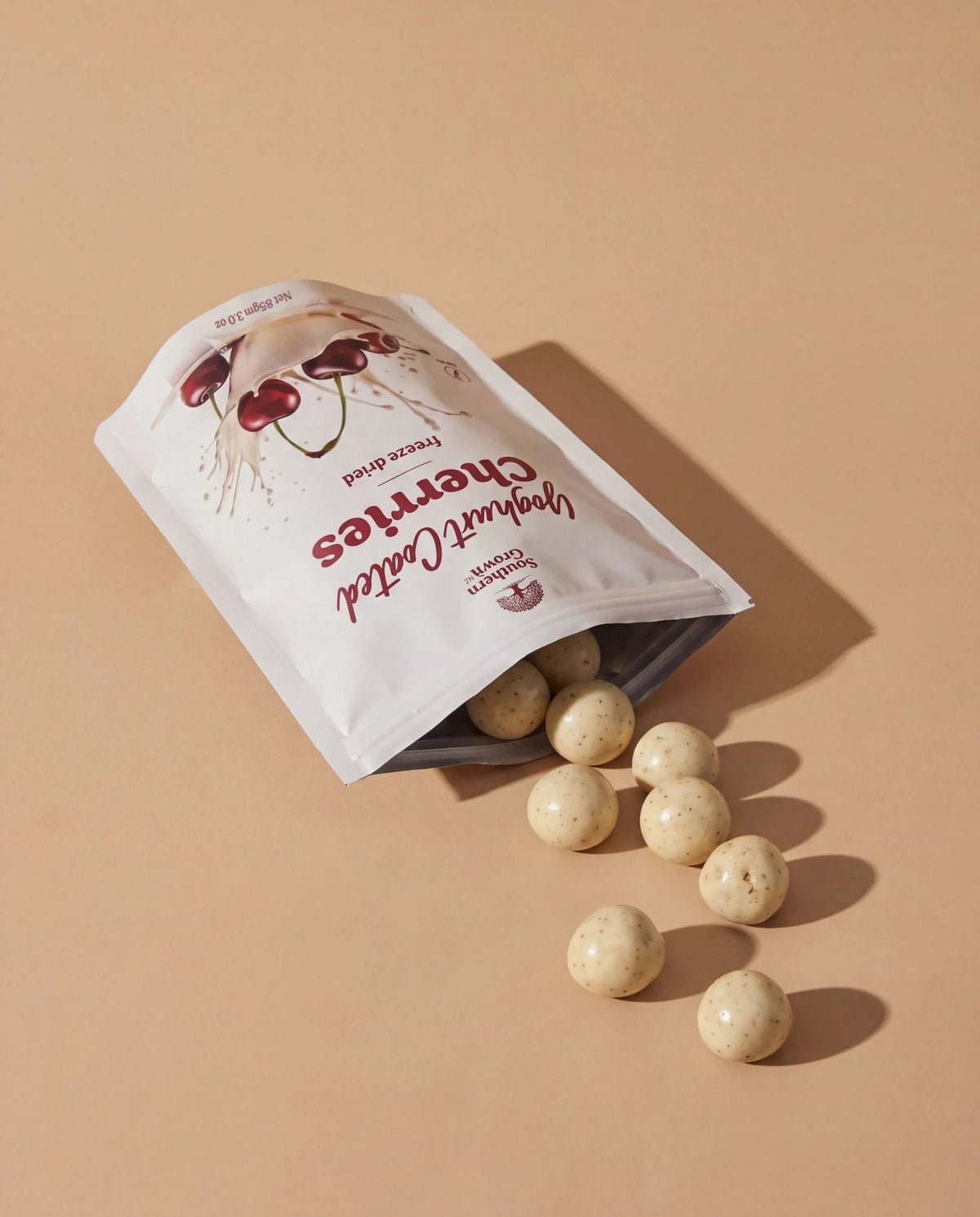 Yoghurt Coated Cherries, pack open with cherries